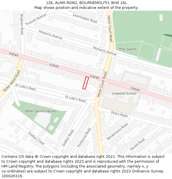 126, ALMA ROAD, BOURNEMOUTH, BH9 1AL: Location map and indicative extent of plot