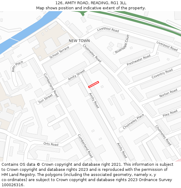 126, AMITY ROAD, READING, RG1 3LL: Location map and indicative extent of plot