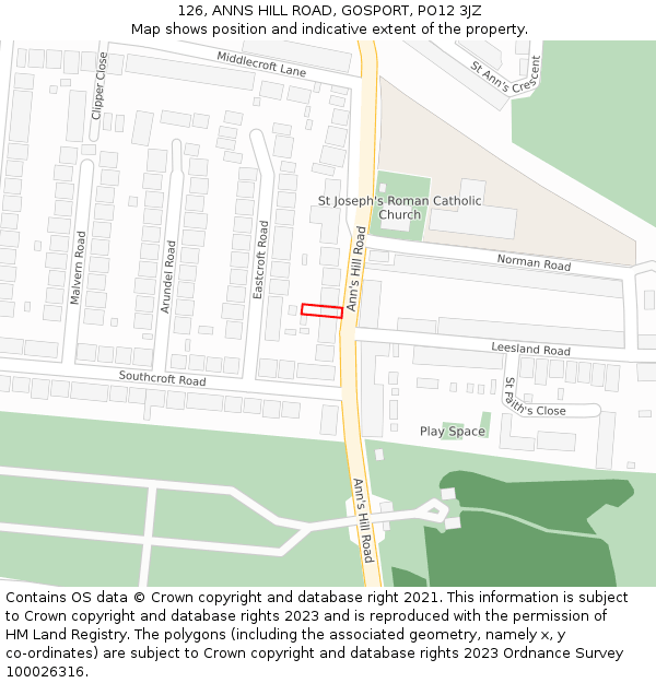 126, ANNS HILL ROAD, GOSPORT, PO12 3JZ: Location map and indicative extent of plot