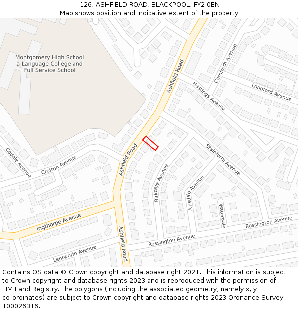 126, ASHFIELD ROAD, BLACKPOOL, FY2 0EN: Location map and indicative extent of plot