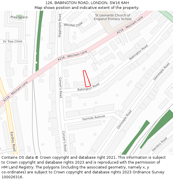 126, BABINGTON ROAD, LONDON, SW16 6AH: Location map and indicative extent of plot