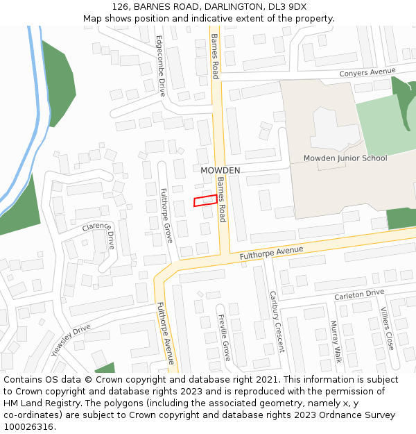 126, BARNES ROAD, DARLINGTON, DL3 9DX: Location map and indicative extent of plot