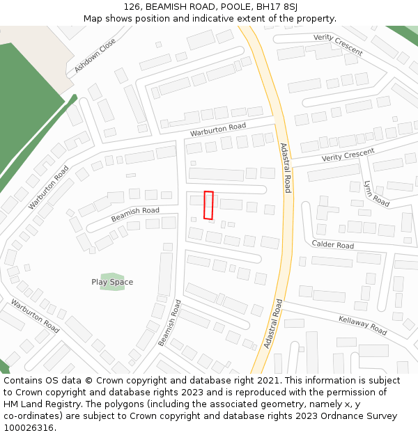 126, BEAMISH ROAD, POOLE, BH17 8SJ: Location map and indicative extent of plot