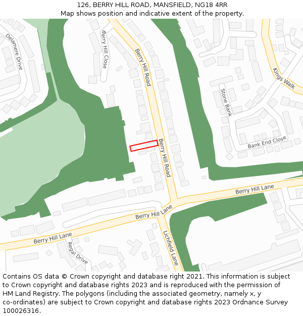 126, BERRY HILL ROAD, MANSFIELD, NG18 4RR: Location map and indicative extent of plot