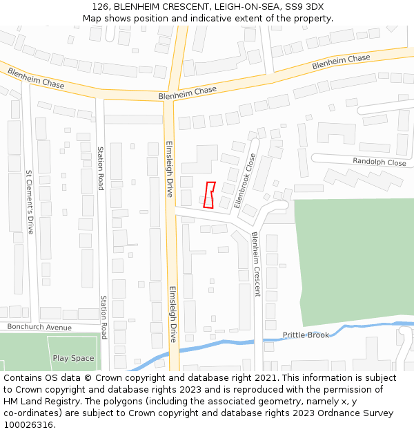 126, BLENHEIM CRESCENT, LEIGH-ON-SEA, SS9 3DX: Location map and indicative extent of plot