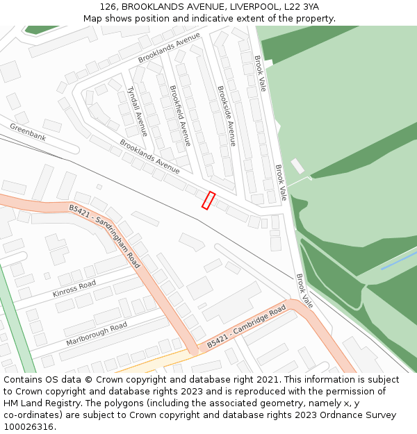 126, BROOKLANDS AVENUE, LIVERPOOL, L22 3YA: Location map and indicative extent of plot