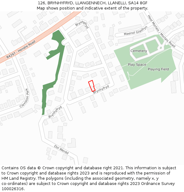 126, BRYNHYFRYD, LLANGENNECH, LLANELLI, SA14 8GF: Location map and indicative extent of plot