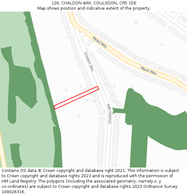 126, CHALDON WAY, COULSDON, CR5 1DE: Location map and indicative extent of plot