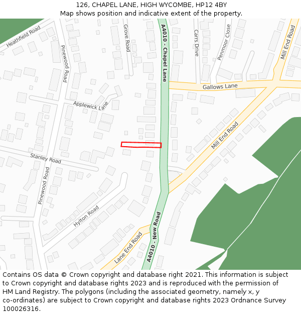 126, CHAPEL LANE, HIGH WYCOMBE, HP12 4BY: Location map and indicative extent of plot