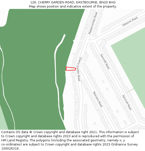 126, CHERRY GARDEN ROAD, EASTBOURNE, BN20 8HG: Location map and indicative extent of plot