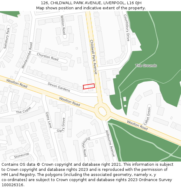 126, CHILDWALL PARK AVENUE, LIVERPOOL, L16 0JH: Location map and indicative extent of plot