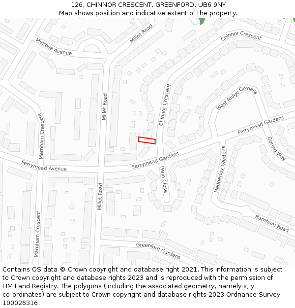 126, CHINNOR CRESCENT, GREENFORD, UB6 9NY: Location map and indicative extent of plot