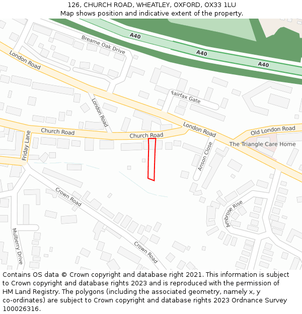 126, CHURCH ROAD, WHEATLEY, OXFORD, OX33 1LU: Location map and indicative extent of plot