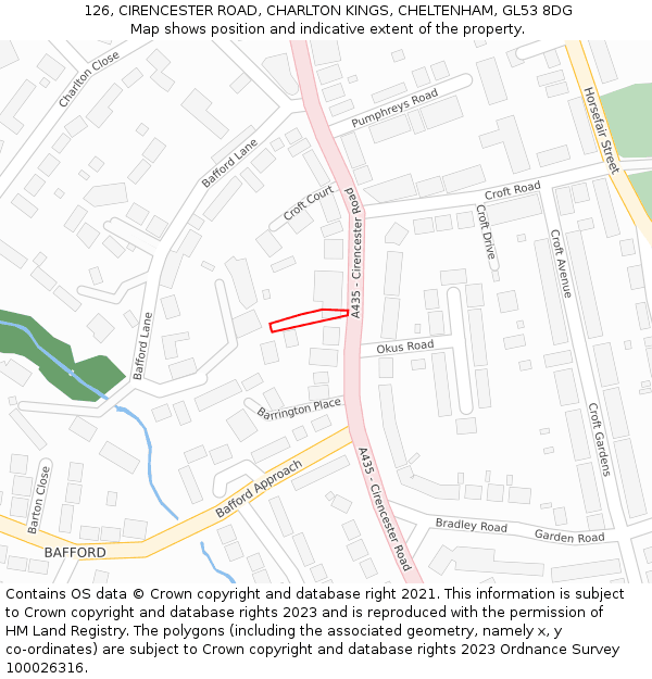 126, CIRENCESTER ROAD, CHARLTON KINGS, CHELTENHAM, GL53 8DG: Location map and indicative extent of plot