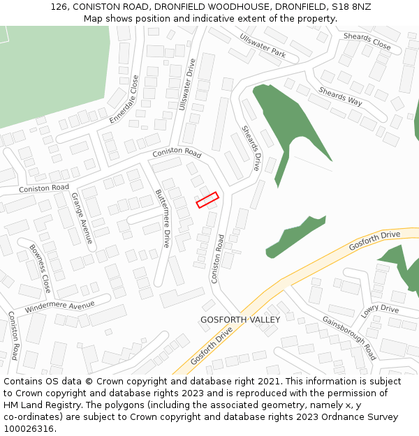 126, CONISTON ROAD, DRONFIELD WOODHOUSE, DRONFIELD, S18 8NZ: Location map and indicative extent of plot