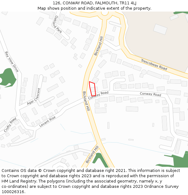 126, CONWAY ROAD, FALMOUTH, TR11 4LJ: Location map and indicative extent of plot