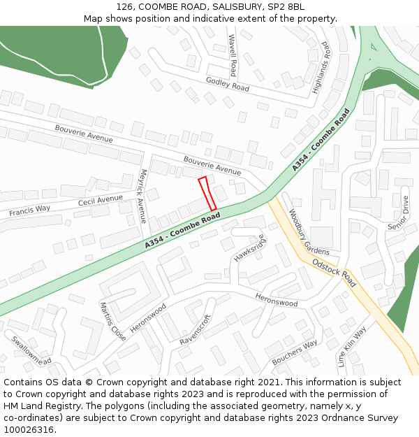 126, COOMBE ROAD, SALISBURY, SP2 8BL: Location map and indicative extent of plot