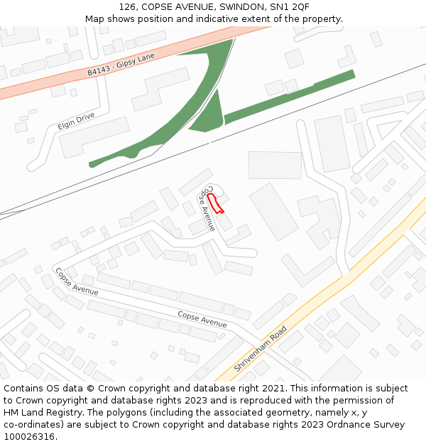 126, COPSE AVENUE, SWINDON, SN1 2QF: Location map and indicative extent of plot