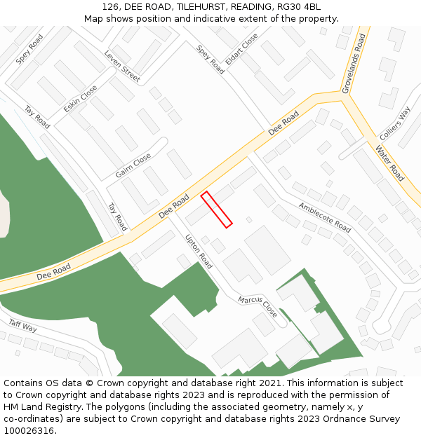 126, DEE ROAD, TILEHURST, READING, RG30 4BL: Location map and indicative extent of plot