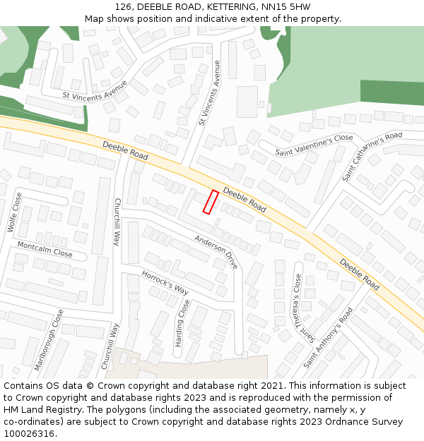 126, DEEBLE ROAD, KETTERING, NN15 5HW: Location map and indicative extent of plot