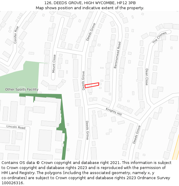 126, DEEDS GROVE, HIGH WYCOMBE, HP12 3PB: Location map and indicative extent of plot