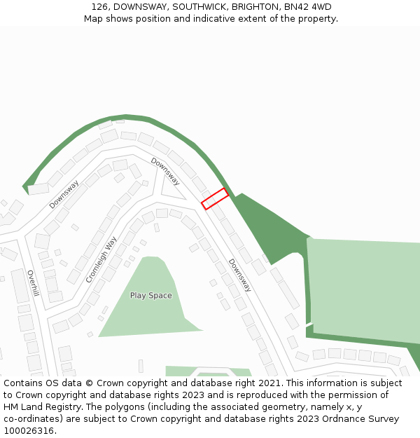 126, DOWNSWAY, SOUTHWICK, BRIGHTON, BN42 4WD: Location map and indicative extent of plot