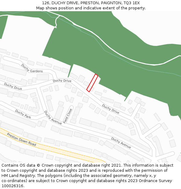 126, DUCHY DRIVE, PRESTON, PAIGNTON, TQ3 1EX: Location map and indicative extent of plot