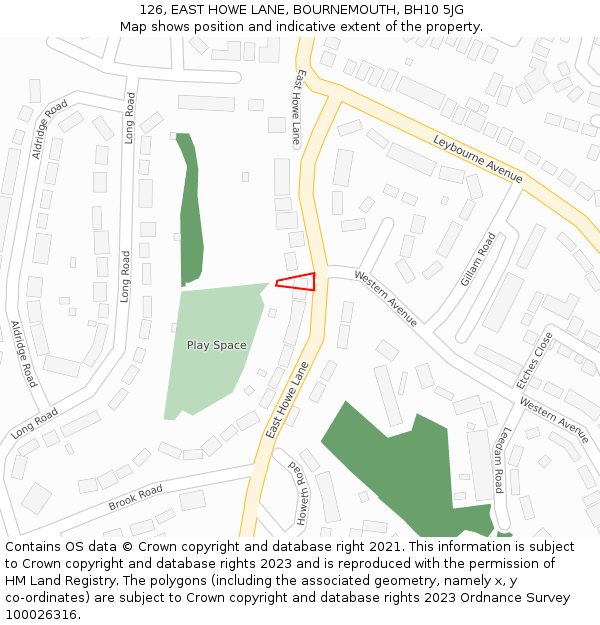 126, EAST HOWE LANE, BOURNEMOUTH, BH10 5JG: Location map and indicative extent of plot