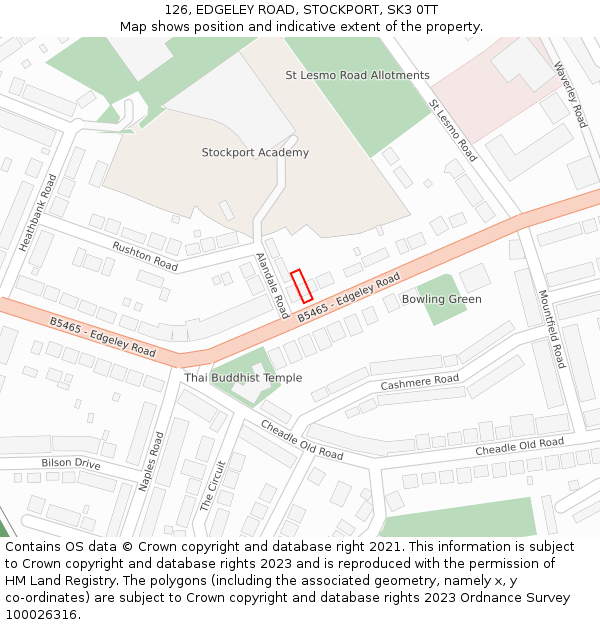 126, EDGELEY ROAD, STOCKPORT, SK3 0TT: Location map and indicative extent of plot