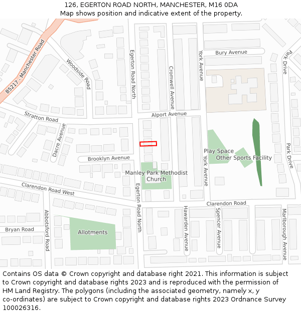 126, EGERTON ROAD NORTH, MANCHESTER, M16 0DA: Location map and indicative extent of plot