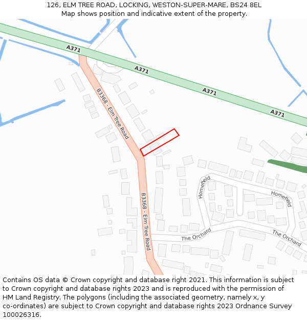 126, ELM TREE ROAD, LOCKING, WESTON-SUPER-MARE, BS24 8EL: Location map and indicative extent of plot