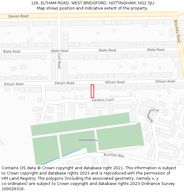 126, ELTHAM ROAD, WEST BRIDGFORD, NOTTINGHAM, NG2 5JU: Location map and indicative extent of plot