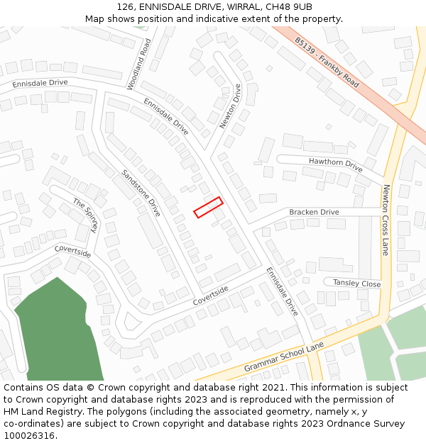 126, ENNISDALE DRIVE, WIRRAL, CH48 9UB: Location map and indicative extent of plot