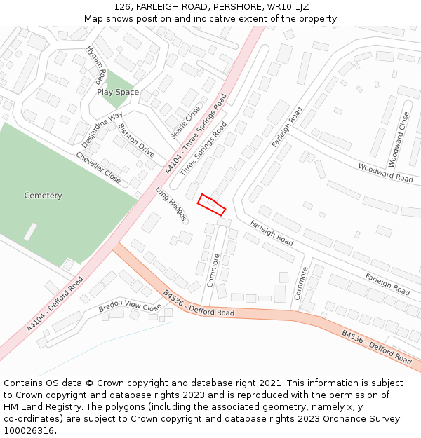 126, FARLEIGH ROAD, PERSHORE, WR10 1JZ: Location map and indicative extent of plot