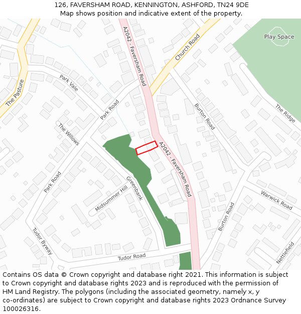 126, FAVERSHAM ROAD, KENNINGTON, ASHFORD, TN24 9DE: Location map and indicative extent of plot