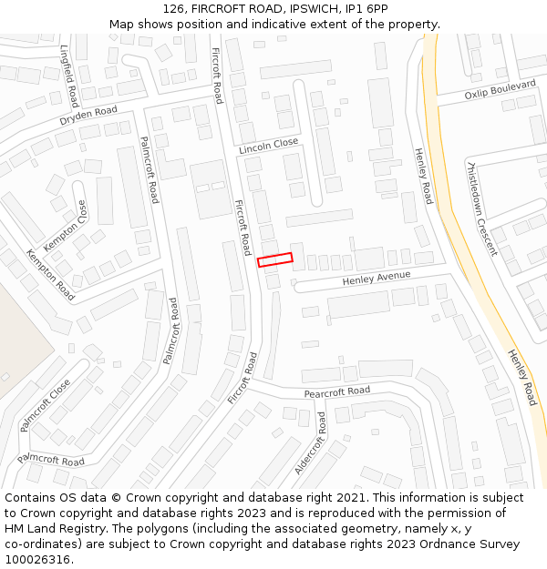 126, FIRCROFT ROAD, IPSWICH, IP1 6PP: Location map and indicative extent of plot