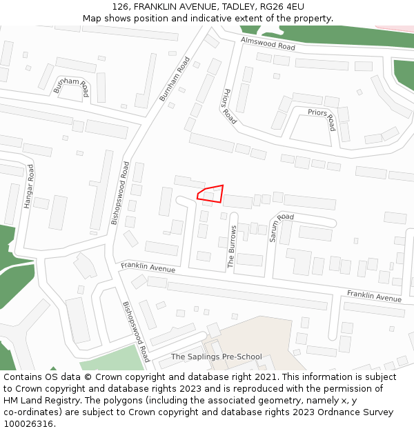 126, FRANKLIN AVENUE, TADLEY, RG26 4EU: Location map and indicative extent of plot