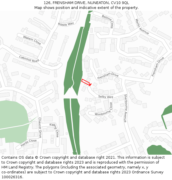 126, FRENSHAM DRIVE, NUNEATON, CV10 9QL: Location map and indicative extent of plot