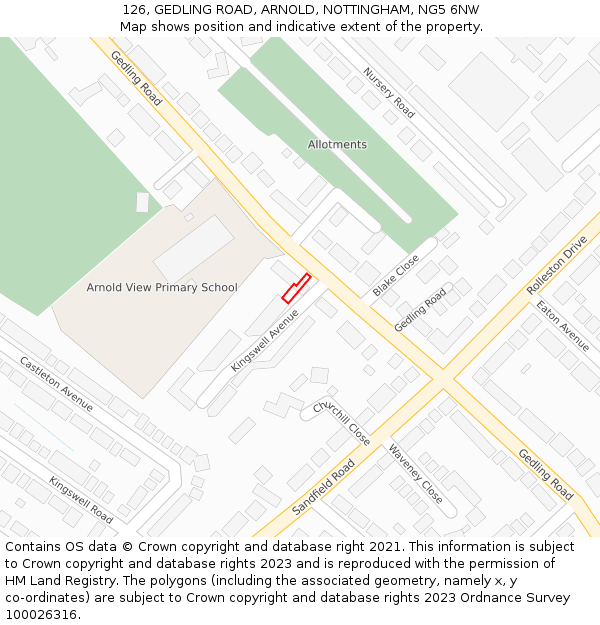 126, GEDLING ROAD, ARNOLD, NOTTINGHAM, NG5 6NW: Location map and indicative extent of plot