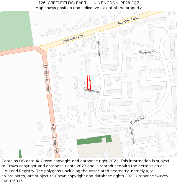 126, GREENFIELDS, EARITH, HUNTINGDON, PE28 3QZ: Location map and indicative extent of plot