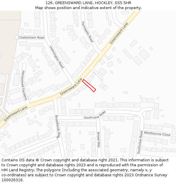 126, GREENSWARD LANE, HOCKLEY, SS5 5HR: Location map and indicative extent of plot