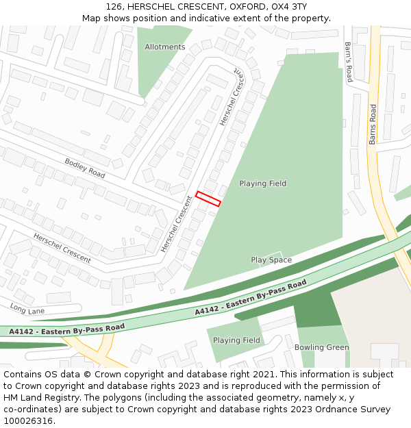 126, HERSCHEL CRESCENT, OXFORD, OX4 3TY: Location map and indicative extent of plot