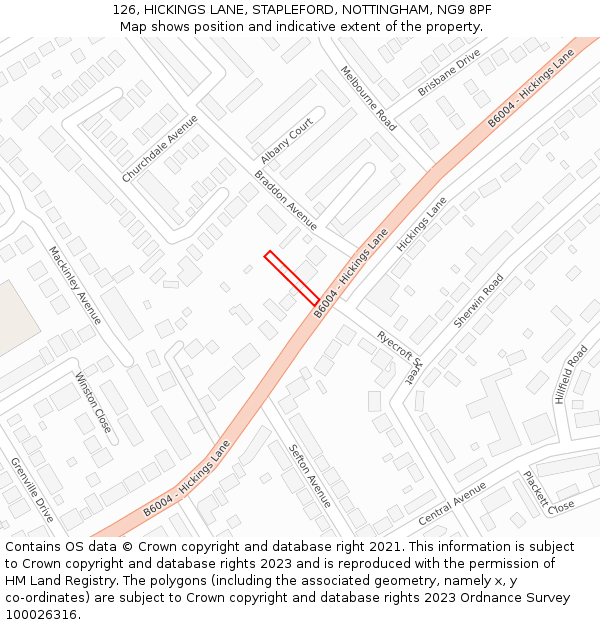 126, HICKINGS LANE, STAPLEFORD, NOTTINGHAM, NG9 8PF: Location map and indicative extent of plot