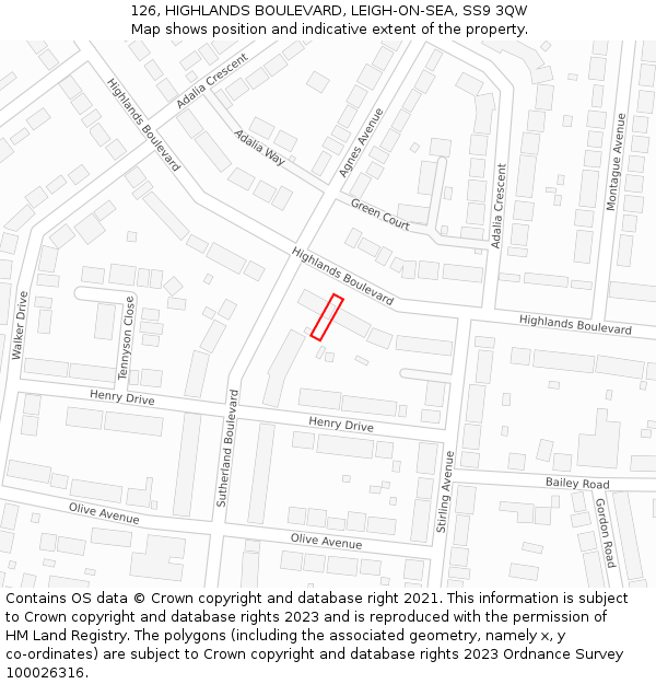 126, HIGHLANDS BOULEVARD, LEIGH-ON-SEA, SS9 3QW: Location map and indicative extent of plot