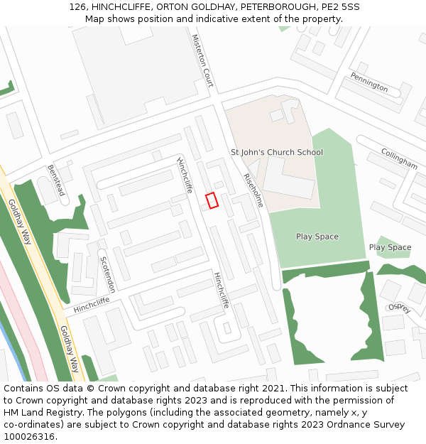 126, HINCHCLIFFE, ORTON GOLDHAY, PETERBOROUGH, PE2 5SS: Location map and indicative extent of plot