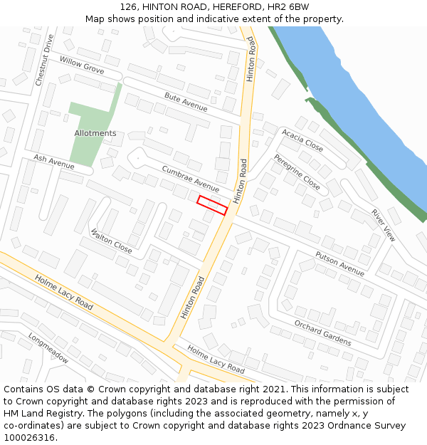 126, HINTON ROAD, HEREFORD, HR2 6BW: Location map and indicative extent of plot