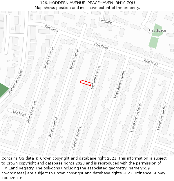 126, HODDERN AVENUE, PEACEHAVEN, BN10 7QU: Location map and indicative extent of plot