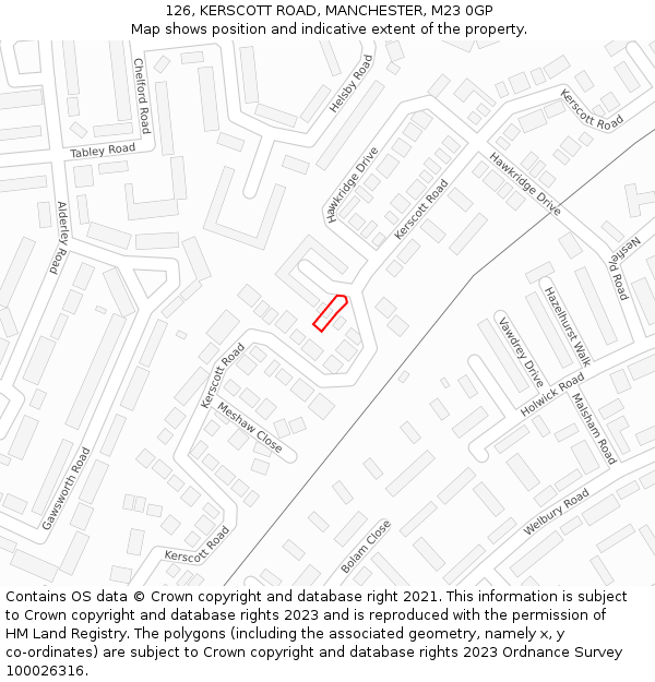 126, KERSCOTT ROAD, MANCHESTER, M23 0GP: Location map and indicative extent of plot