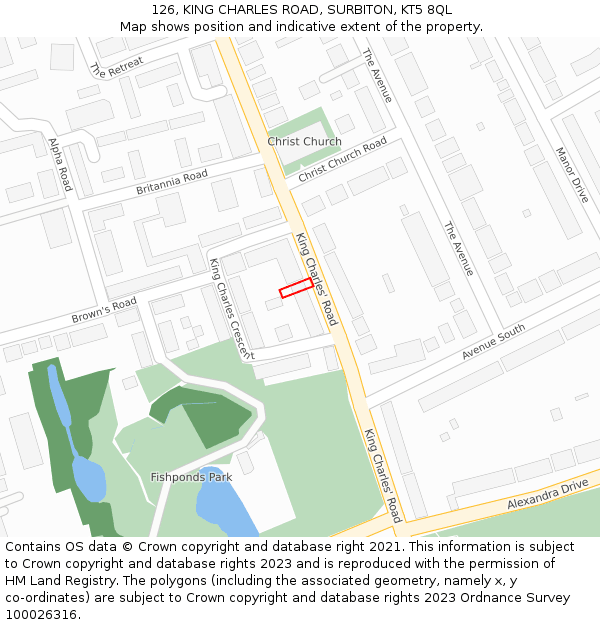 126, KING CHARLES ROAD, SURBITON, KT5 8QL: Location map and indicative extent of plot