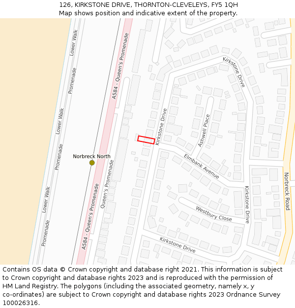 126, KIRKSTONE DRIVE, THORNTON-CLEVELEYS, FY5 1QH: Location map and indicative extent of plot